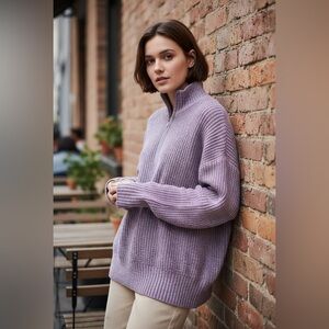 Offline by Aerie Women’s L Lavender Purple 1/4 Zip Mock Neck Shaker Knit Sweater